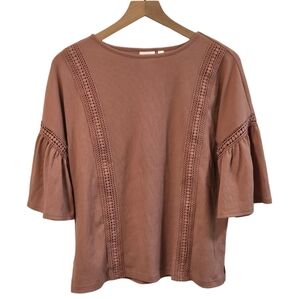 Lauren Conrad Pink Dusty Rose Crochet Trim Bell Sleeve Boho Blouse Size Small